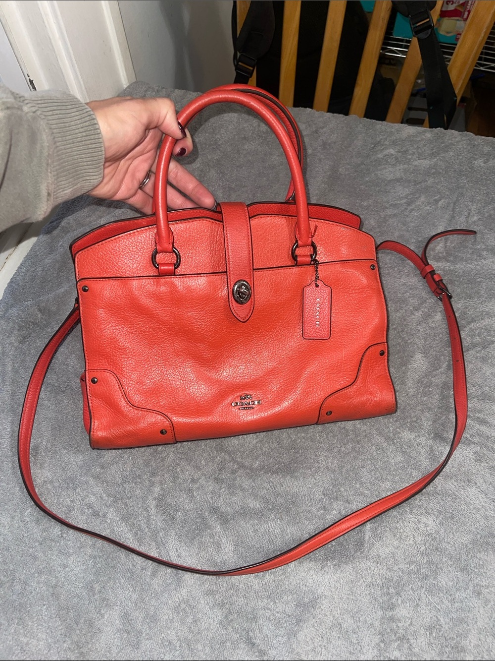 Coach Pebble Leather Satchel in Coral